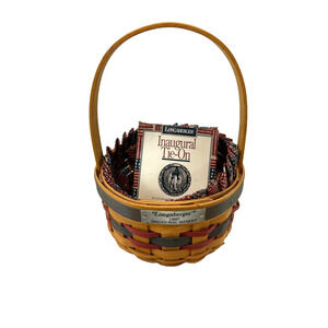 1997 Longaberger Inaugural Basket w/Flag Liner, Protector & Tie-On Vintage